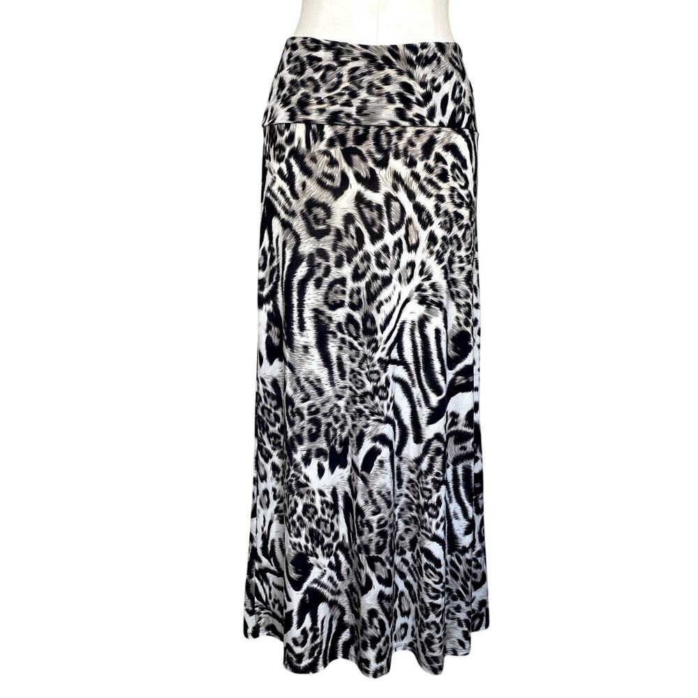 Vtg 90's Animal Print Leopard Zebra Black & White Stretch Maxi Skirt Goth Grunge